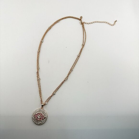 Joan Boyce Necklace Evil Eye Angel Eye Talisman Rose Gold Tone Rhinestone Bezel - Picture 5 of 12